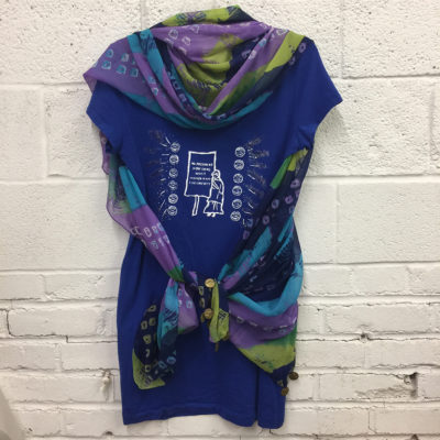 Large Blue T Shirt Dress with Scarf